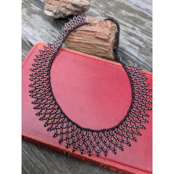 Vintage Iridescent Beaded Collar Necklace - Picture 8 of 8